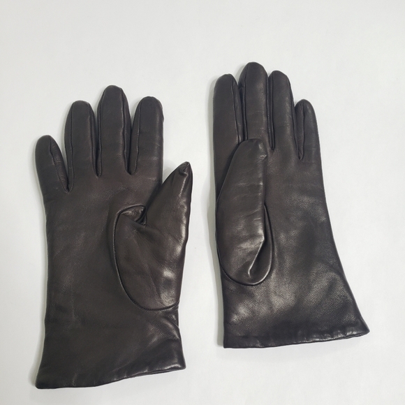 Dark brown leather gloves cashmere wool silk lined gloves size 7 - Picture 3 of 5